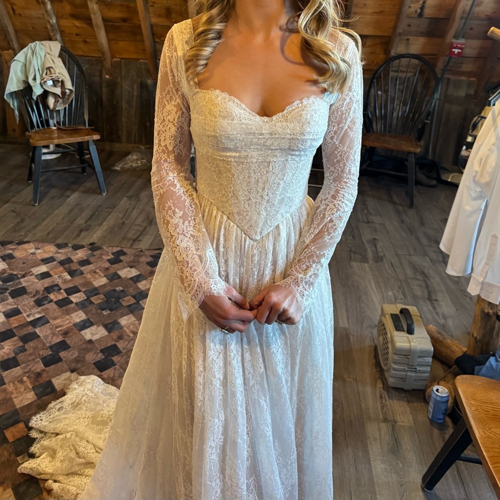 Watters Designs Charlotte Modest Ivory Wedding Gown with Sleeves